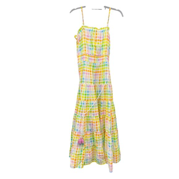 Playa Lucila Maxi Dress In Rainbow Gingham Large Cottage Pride Boho - Picture 2 of 7